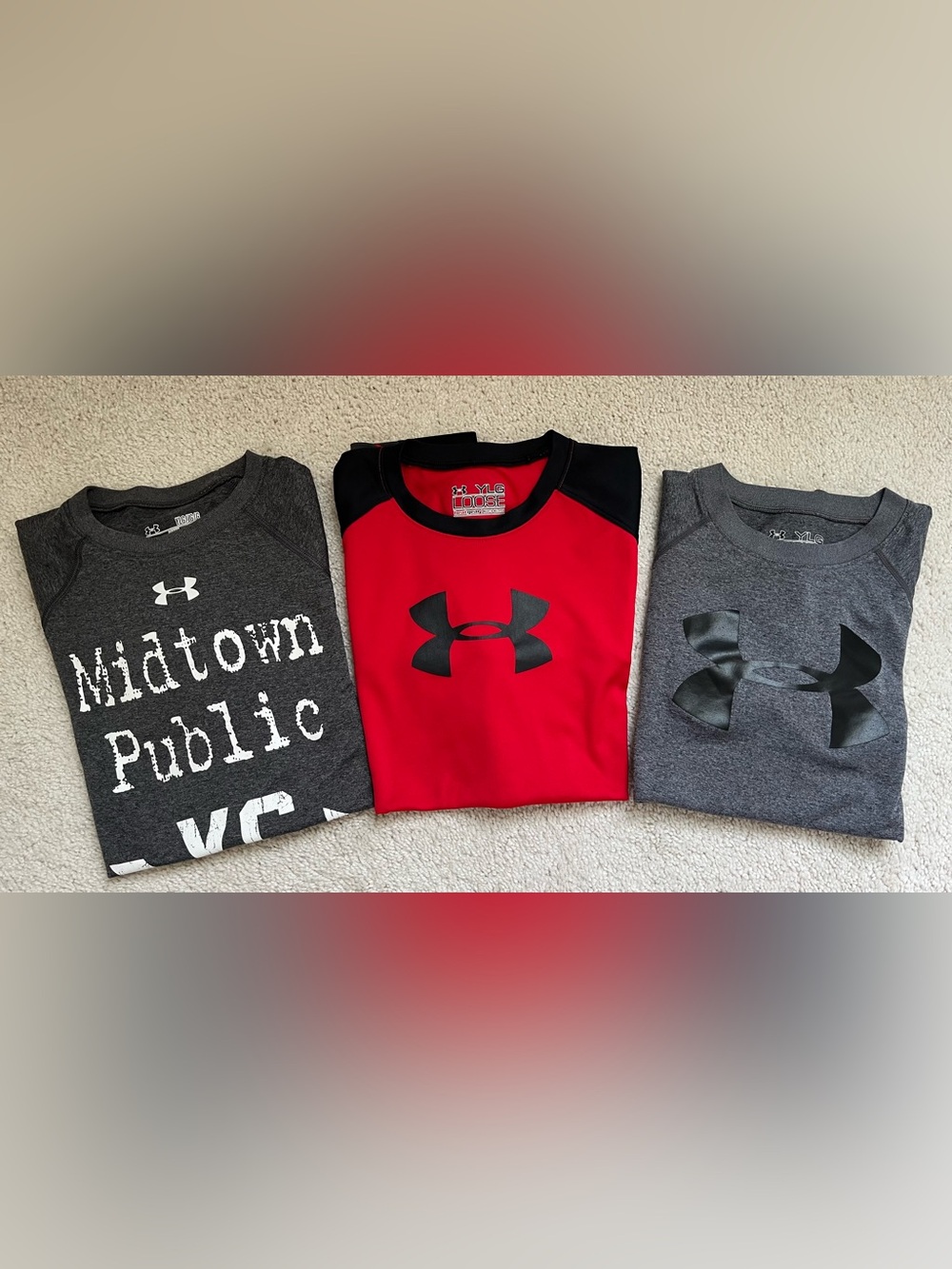 Boys youth large under armour heatgear loose fit lot of 3 workout shirts
